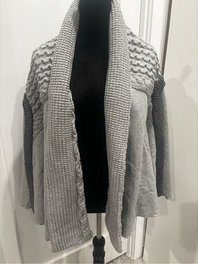 Burberry Gray Open-Front Cable Knit Shawl Collar Cardigan